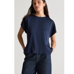 Quince Wm’s Luxury Washable Stretch Mulberry Silk Navy Sz M #51